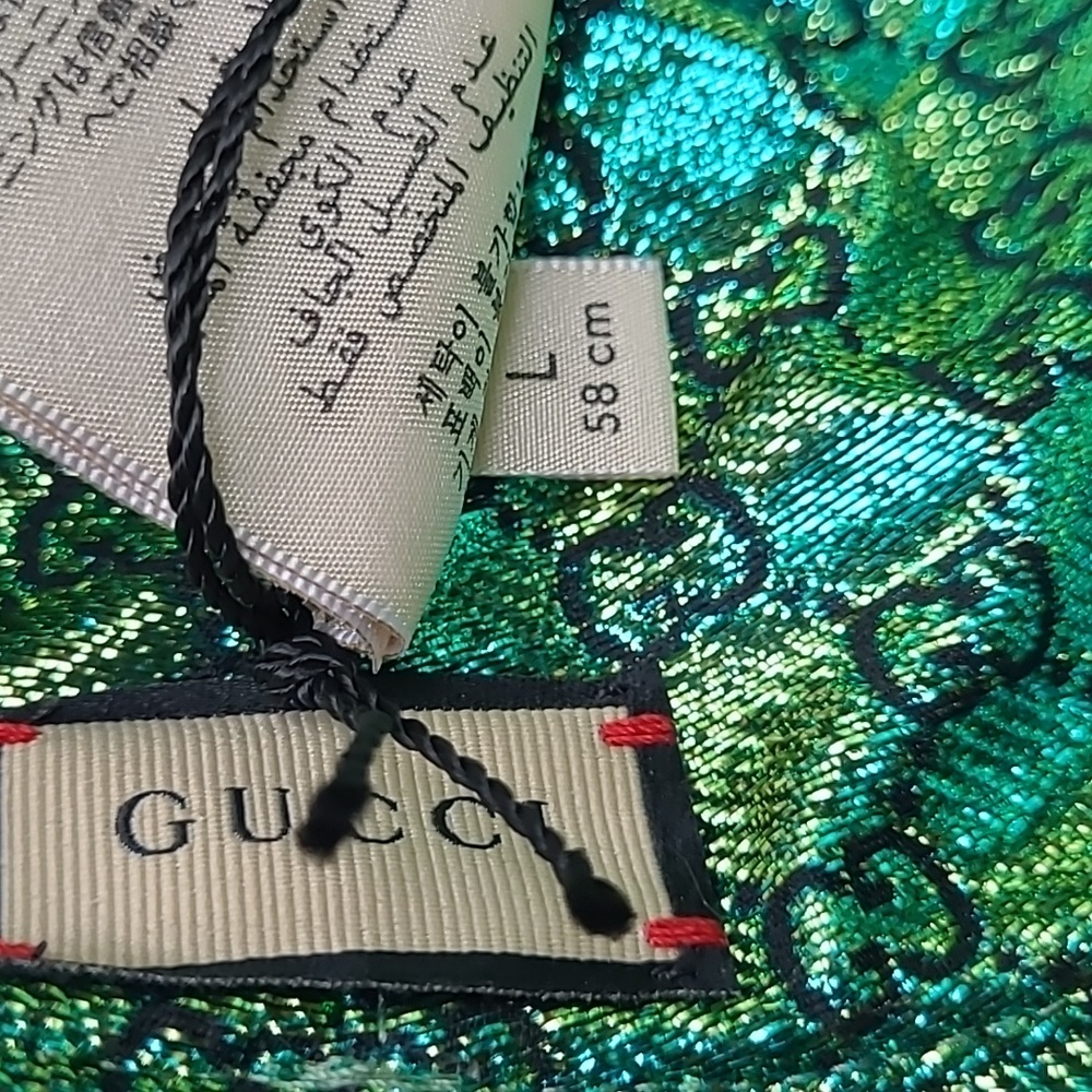 NWT Gucci Metallic Reversable Iridescent Green GG Bucket Hat Size Large - Picture 12 of 12